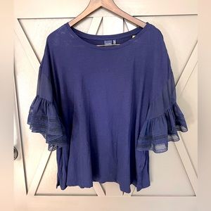Kaari blue size XL layered ruffle sleeve top in navy